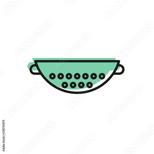 Black line Kitchen colander icon isolated on white background. Cooking utensil. Cutlery sign. Vector Illustration