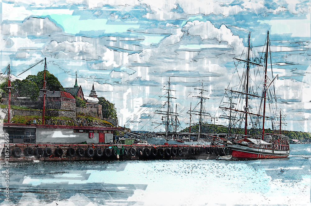Fototapeta premium Akershus Fortress or Akershus Castle in Oslo, Norway