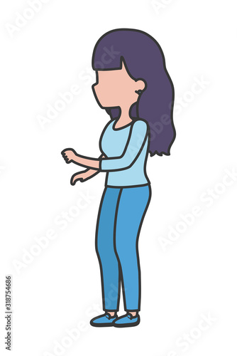 young woman cartoon character side view