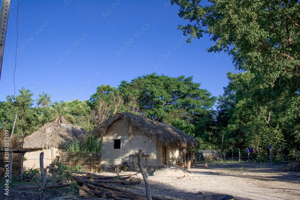 Typical hut in rural areas of Brazil made of wood and clay