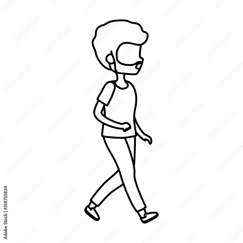 young man walking character cartoon icon thick line young man walking character cartoon icon thick line