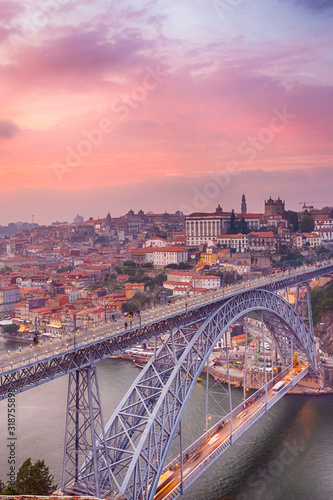 Beautiful Cityscape of Porto City In Portugal at Dusk. photo