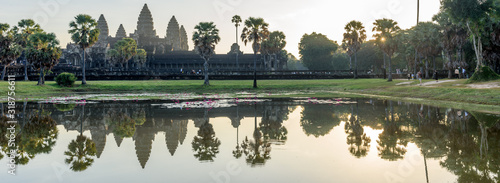 Angkor Wat Temple Grounds and Reflecting Pool at Sun Rise in Siem Reap Cambodia