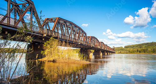 Railway bridge over the Fraser River in Prince George British Columbia Canada