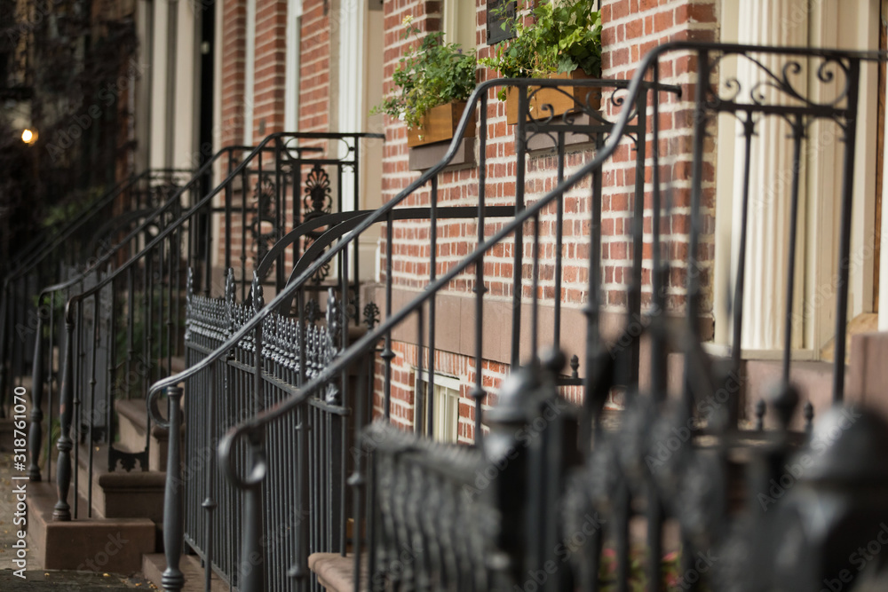 Black iron staircase on home of new york Black iron staircase on home of new york