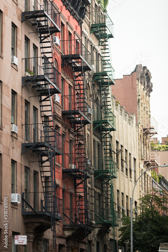 Apartment buildings on street in Manhattan New York