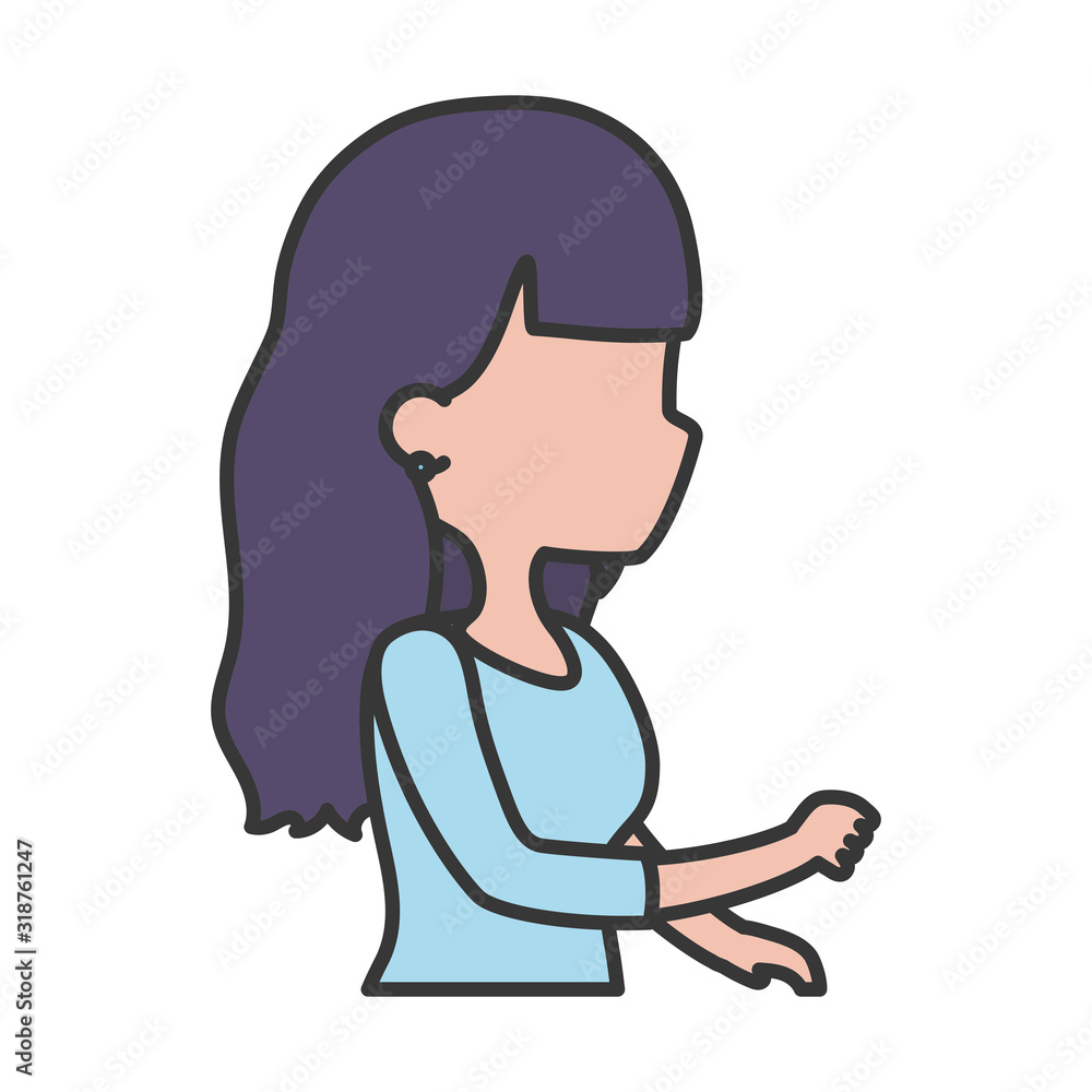 young woman cartoon character side view portrait young woman cartoon character side view portrait
