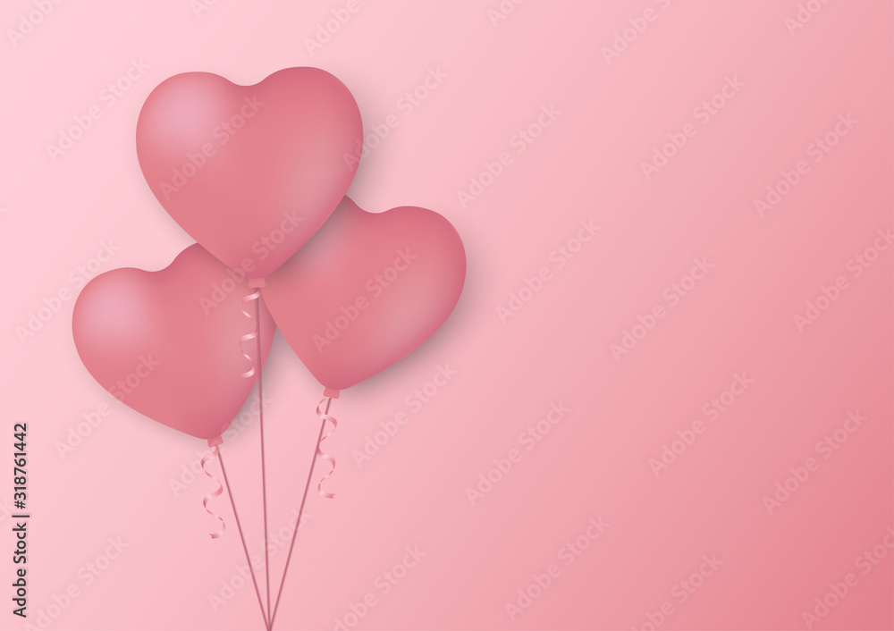 Heart shaped balloons on pink background