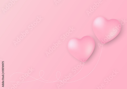 Heart shaped balloons on pink background
