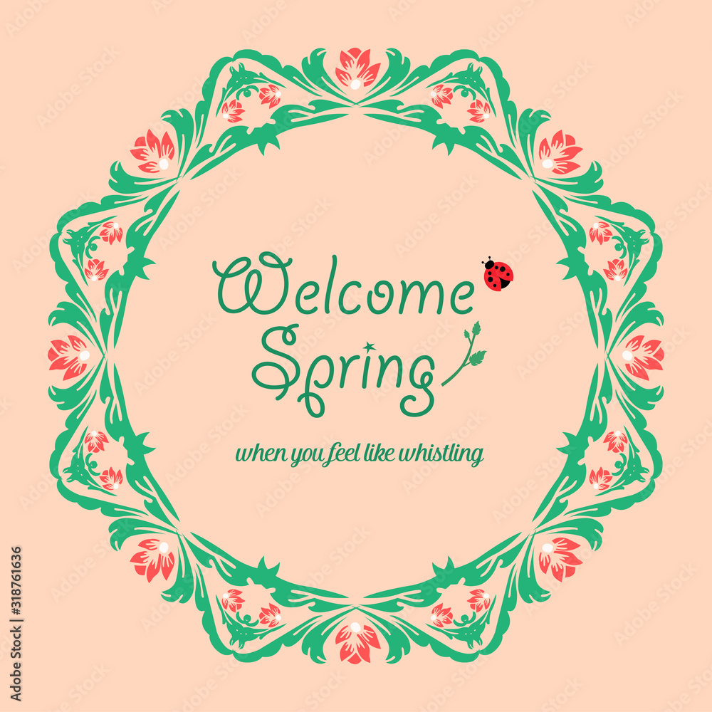 Beautiful Shape frame, with cute leaf and flower design, for welcome spring invitation card template decoration. Vector