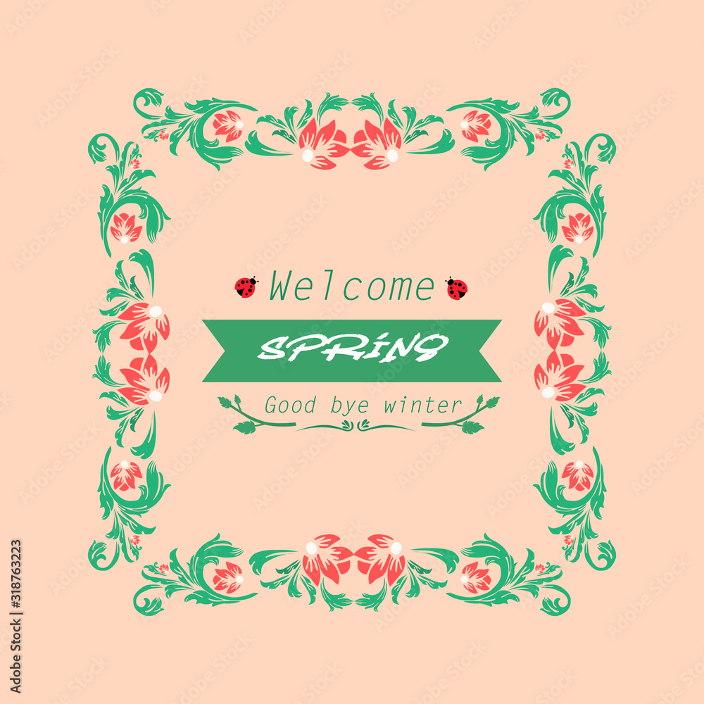 Unique leaf and wreath frame, for seamless welcome spring greeting card concept. Vector