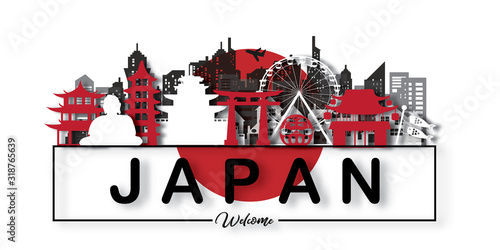 Malaysia Travel postcard, poster, tour advertising of world famous landmarks in paper cut style. Vectors illustrations