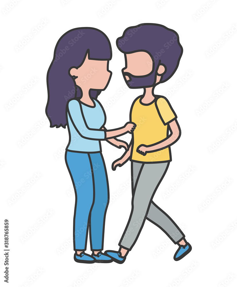 young couple standing together cartoon characters young couple standing together cartoon characters