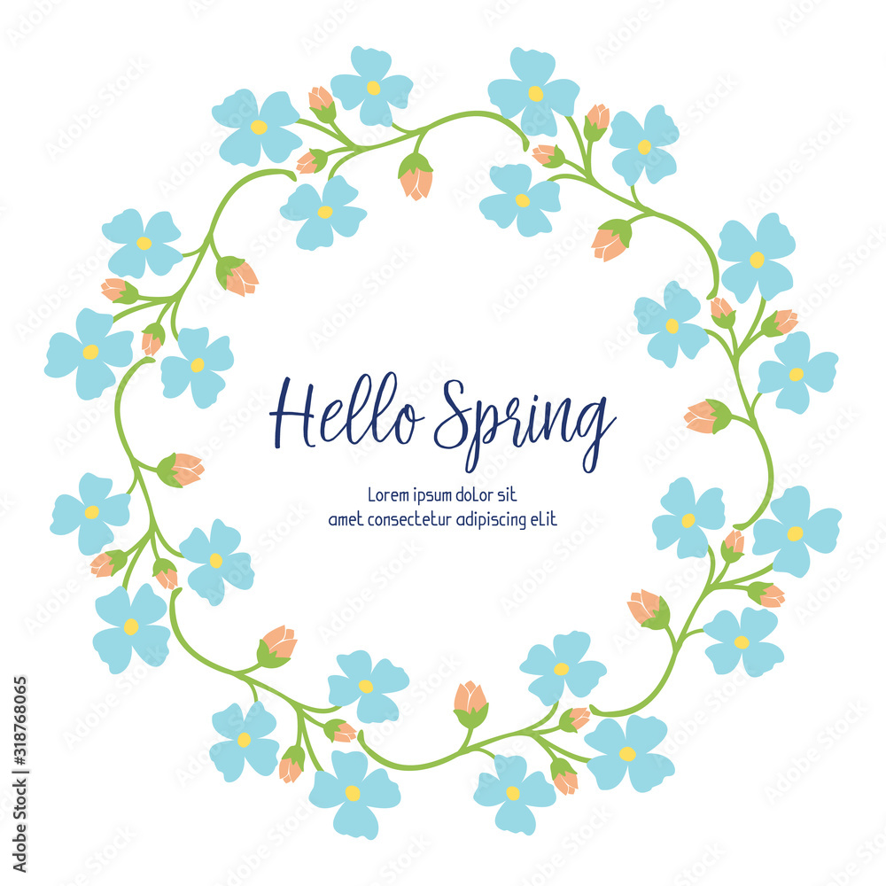 Elegant white background, with ornate leaf and flower frame, for hello spring greeting card design. Vector
