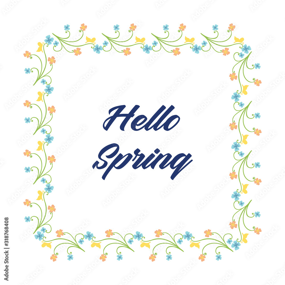 Vintage pattern of leaf and floral frame, for hello spring greeting card design. Vector