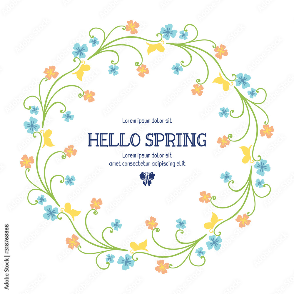 Vintage pattern of leaf and floral frame, for hello spring greeting card design. Vector