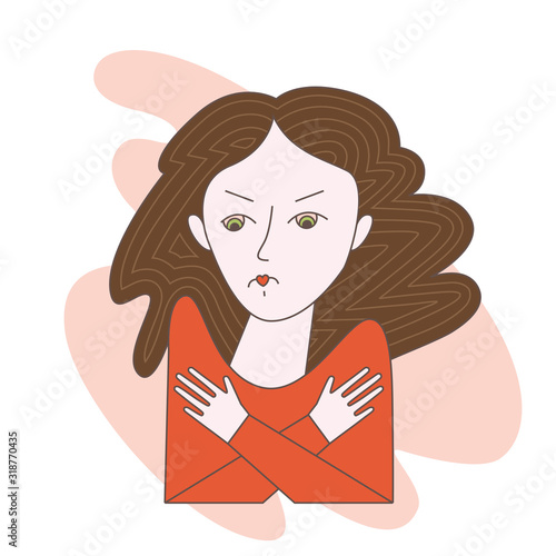 Flat vector illustration with sad girl