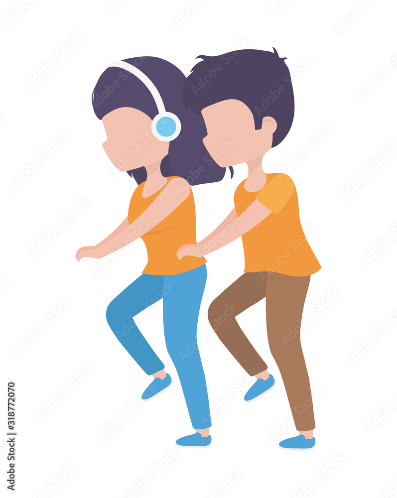 woman with headphones and man walking healthy lifestyle