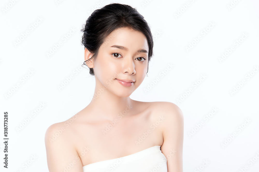 Portrait beautiful young asian woman clean fresh bare skin concept. Asian girl beauty face skincare and health wellness, Facial treatment, Perfect skin, Natural makeup, on white background,two Portrait beautiful young asian woman clean fresh bare skin concept. Asian girl beauty face skincare and health wellness, Facial treatment, Perfect skin, Natural makeup, on white background,two