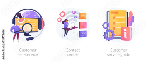 Client support online helpline. Digital product maintenance tutorial. Customer self-service, contact center, customer service guide metaphors. Vector isolated concept metaphor illustrations