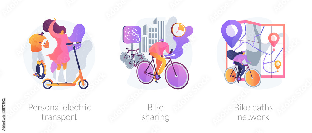 Modern self balancing unicycle, scooter rider. Ecological transportation means. Personal electric transport, bike sharing, bike paths network metaphors. Vector isolated concept metaphor illustrations Modern self balancing unicycle, scooter rider. Ecological transportation means. Personal electric transport, bike sharing, bike paths network metaphors. Vector isolated concept metaphor illustrations