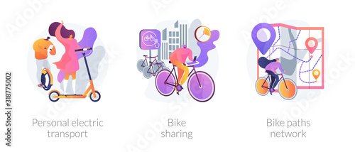 Modern self balancing unicycle, scooter rider. Ecological transportation means. Personal electric transport, bike sharing, bike paths network metaphors. Vector isolated concept metaphor illustrations