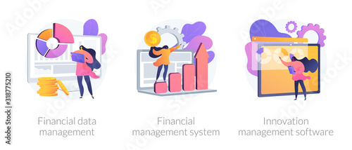 Finance statistics analysis automation. Financial data management, financial management system, innovation management software metaphors. Vector isolated concept metaphor illustrations