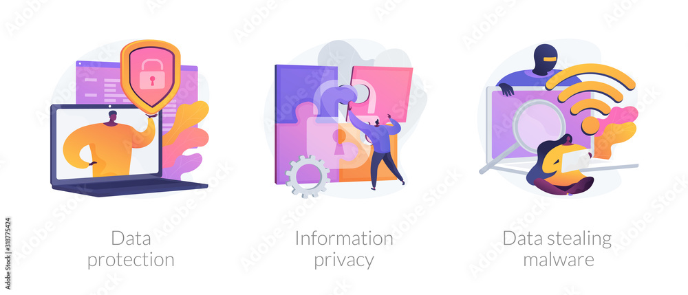 Database security software. Cyber crime, computer system hacking malware. Data protection, information privacy, data stealing metaphors. Vector isolated concept metaphor illustrations Database security software. Cyber crime, computer system hacking malware. Data protection, information privacy, data stealing metaphors. Vector isolated concept metaphor illustrations