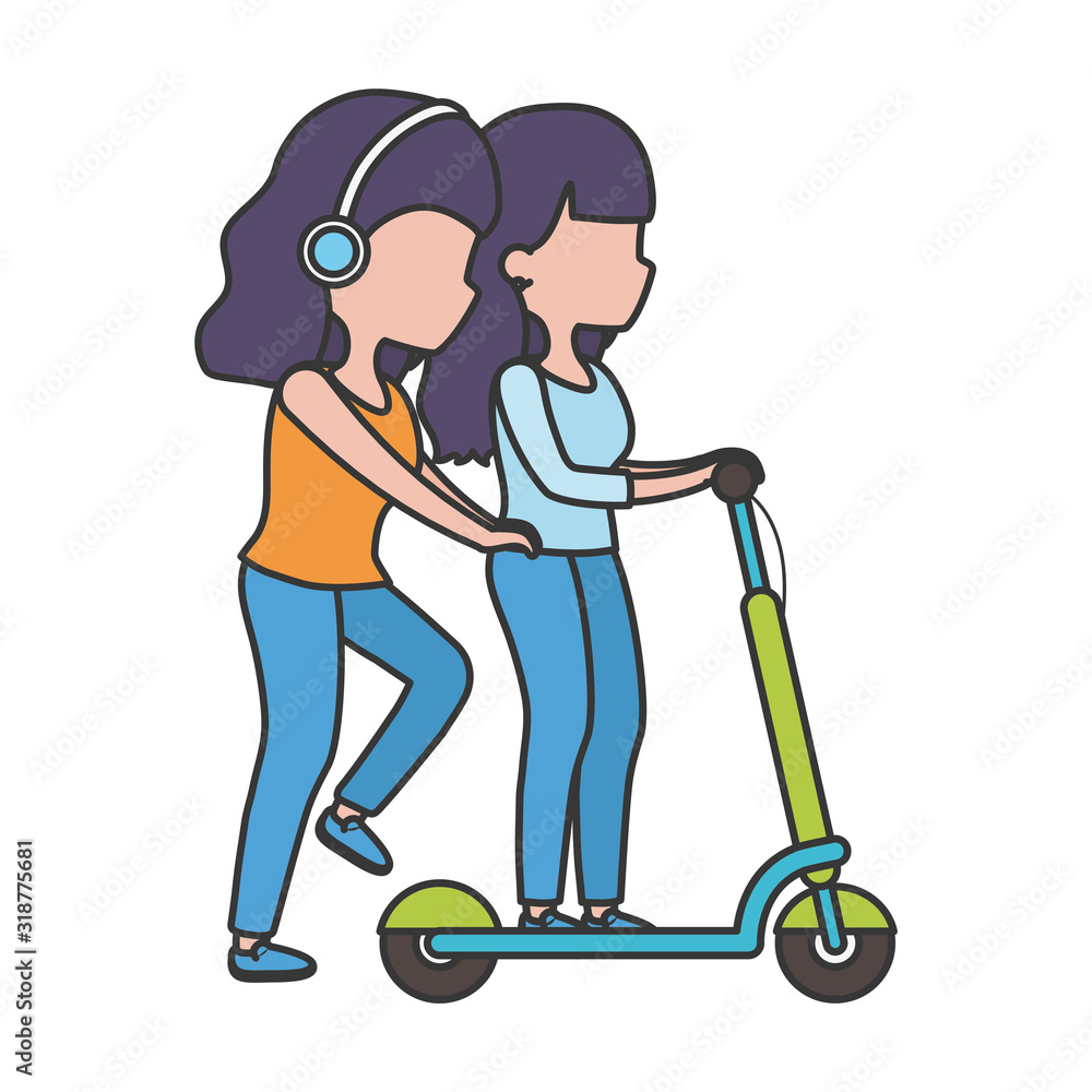 couple riding bike and electric scooter outdoor couple riding bike and electric scooter outdoor