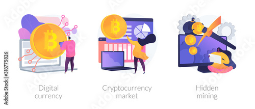 Blockchain technology. Cyber banking space procedures. Ecurrency transactions. Digital currency, cryptocurrency market, hidden mining metaphors. Vector isolated concept metaphor illustrations