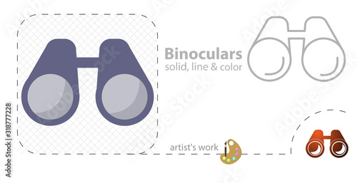binoculars flat, solid, line icon