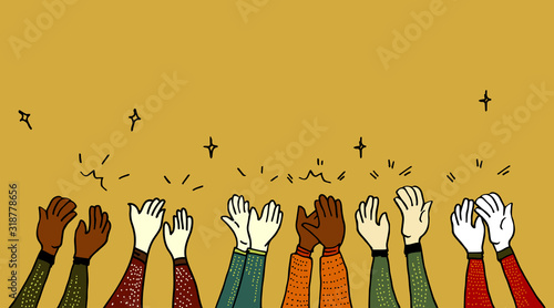 hand drawn of hands clapping ovation. applause, thumbs up gesture on doodle style , vector illustration