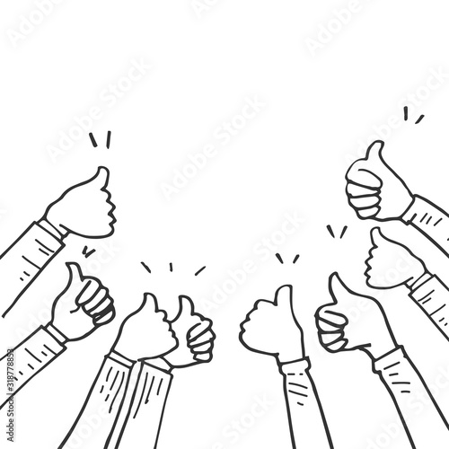 hand drawn of hands clapping ovation. applause, thumbs up gesture on doodle style , vector illustration