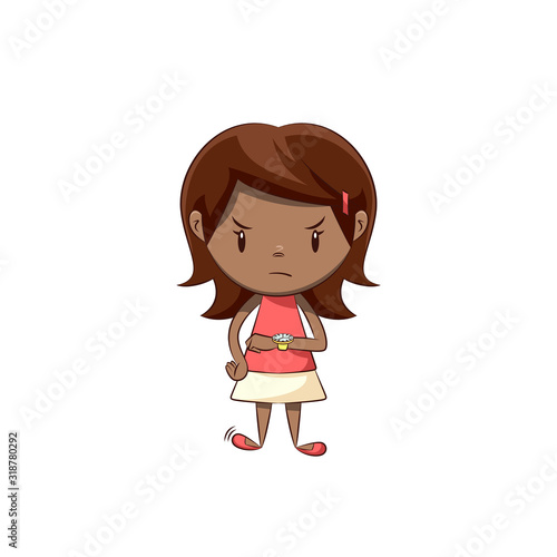 Angry little girl looking at watch