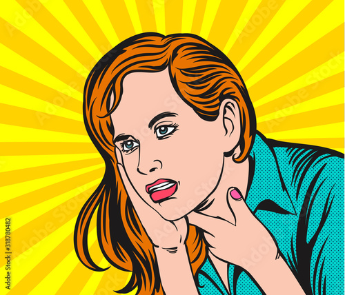 Women with sore throat, fever, difficulty swallowing. Pop art  retro vector illustration comic. Separate images of people from the background.