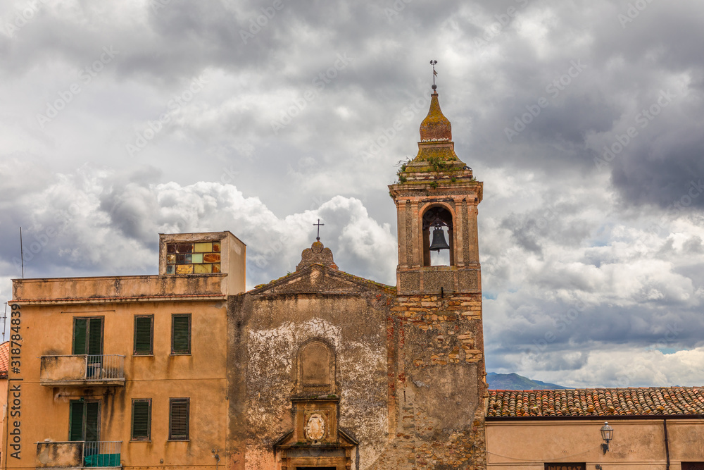 Italy, Sicily, Palermo Province, Castelbuono. Chiesa Madre bell tower in Castelbuono.