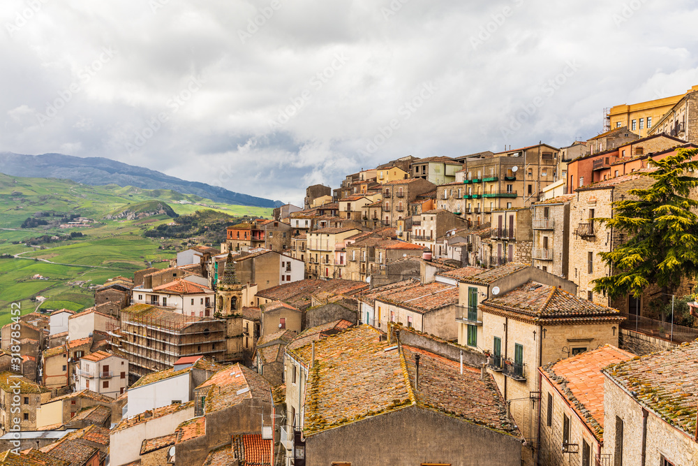 Italy, Sicily, Palermo Province, Gangi. View of the town of Gangi in the mountains of Sicily.