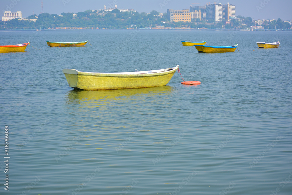 Boats in the upper lake at Bhopal which is also known as 'city of lakes'. Boats in the upper lake at Bhopal which is also known as 'city of lakes'.