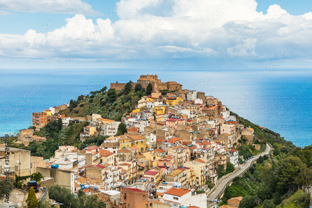 Italy, Sicily, Messina Province, Caronia. The medieval hilltop town Caronia, built around a Norman castle.