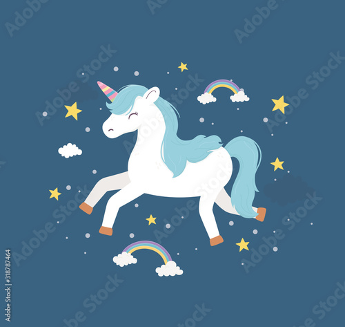 unicorn running rainbows stars fantasy magic dream cute cartoon