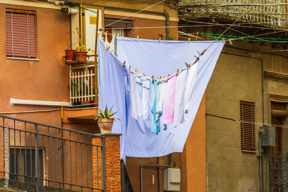 Italy, Sicily, Enna Province, Centuripe. Laundry hanging to dry in the ancient hill town of Centuripe. Italy, Sicily, Enna Province, Centuripe. Laundry hanging to dry in the ancient hill town of Centuripe.