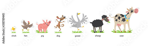 Funny farm animals kids vector illustration set