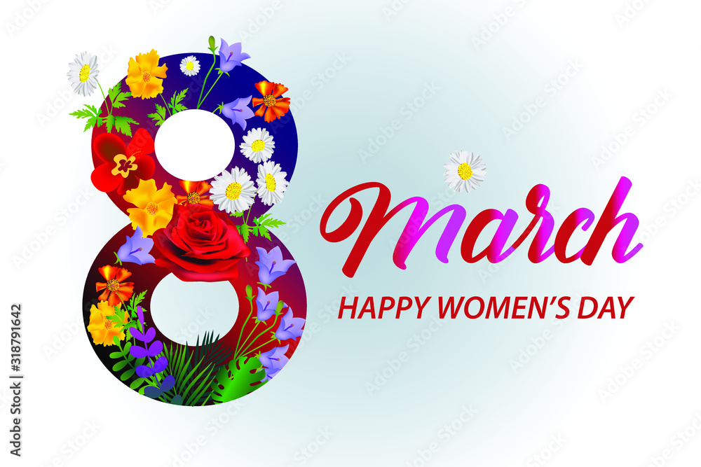 Naklejka premium Banner for the International Women's Day. Flyer for March 8 with the decor of flowers.