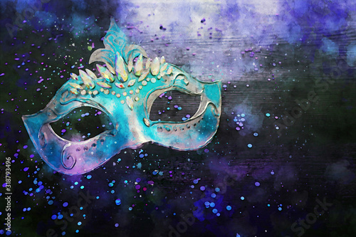 watercolor style and abstract image of elegant venetian, mardi gras mask