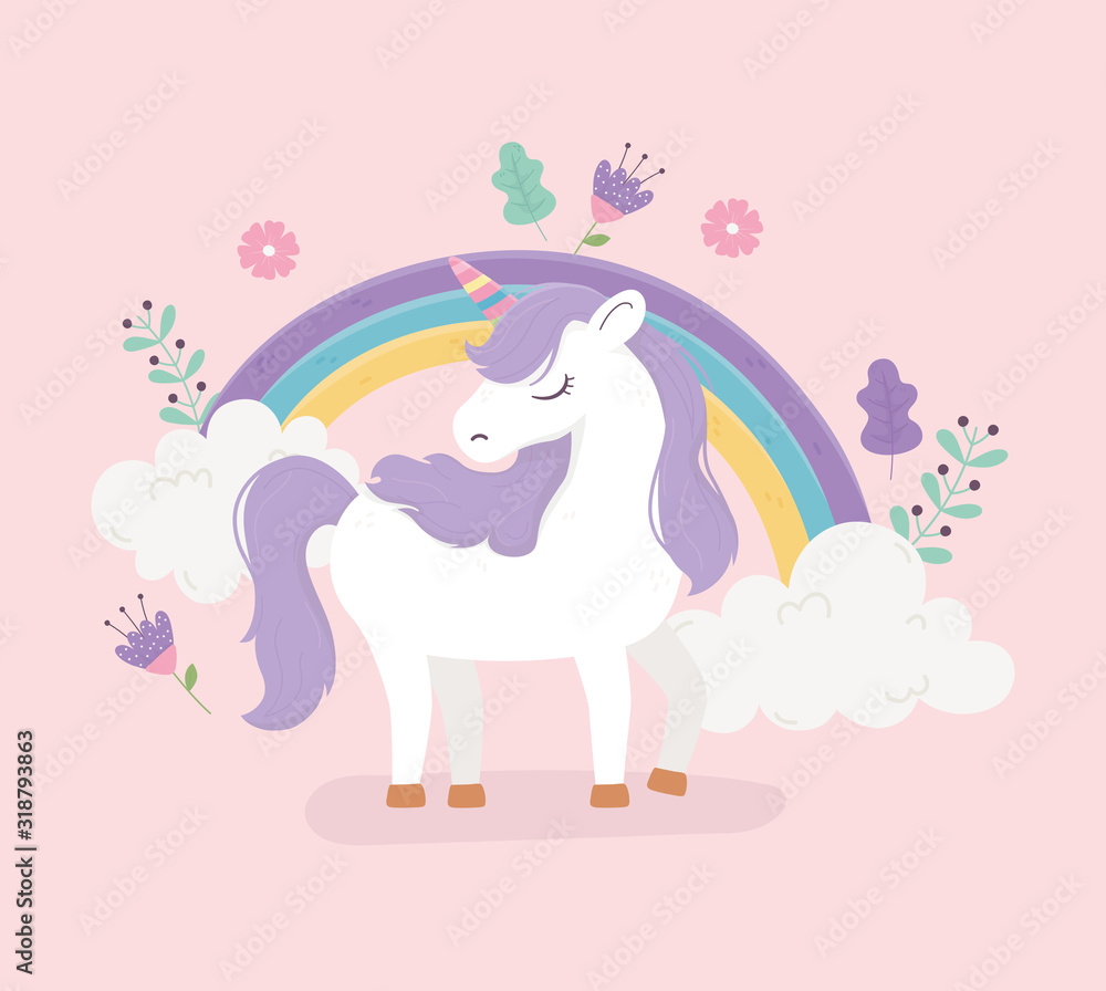 Fototapeta premium unicorn rainbow flowers floral decoration fantasy magic dream cute cartoon