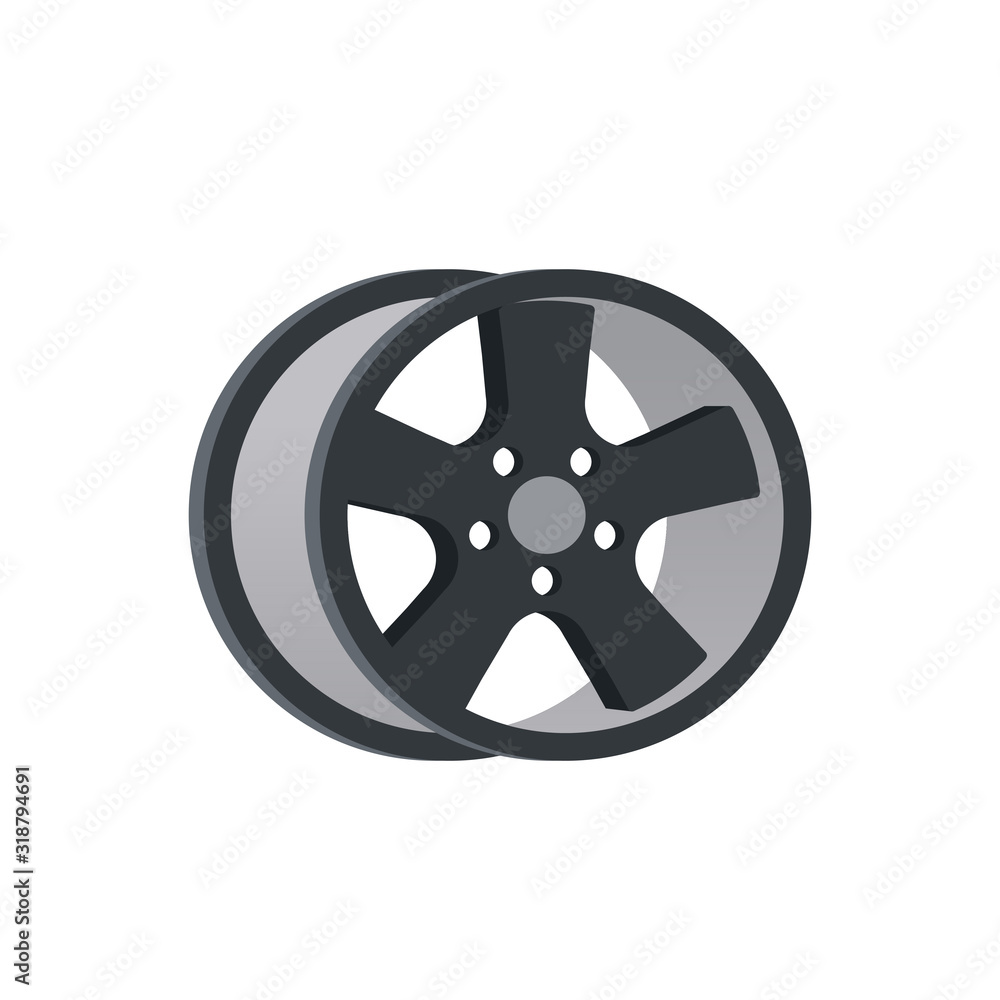 Car wheel disk. Alloy car disk. Vector icon isolated on white bacground in flat style.