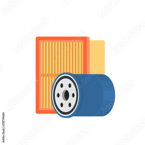 Car oil and air filters icon. Vector illustration in flat style. Automobile parts shop. Automotive service symbol. Auto repair.