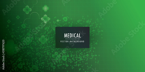 Abstract molecules background with green cells and place for text. Vector illustration.