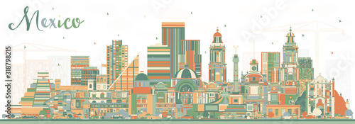 Mexico City Skyline with Color Buildings.
