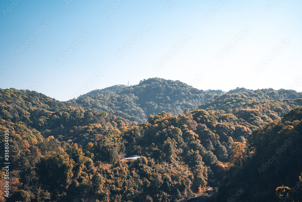 Fototapeta premium Mountains and mountain villages in rural Asia evening